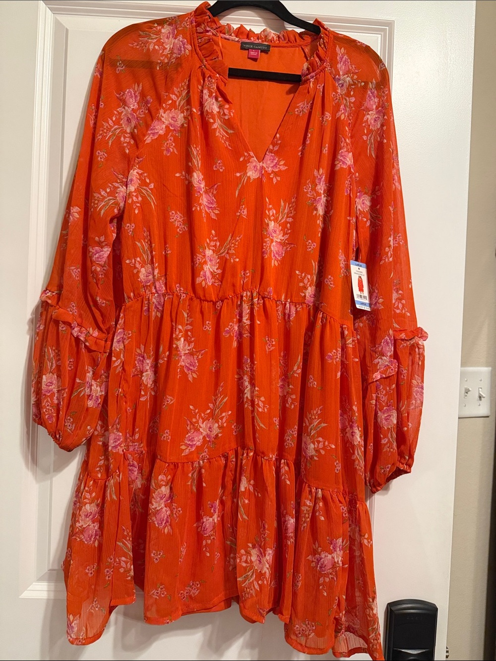 Vince Camuto Orange Floral Tiered Ruffle Dress